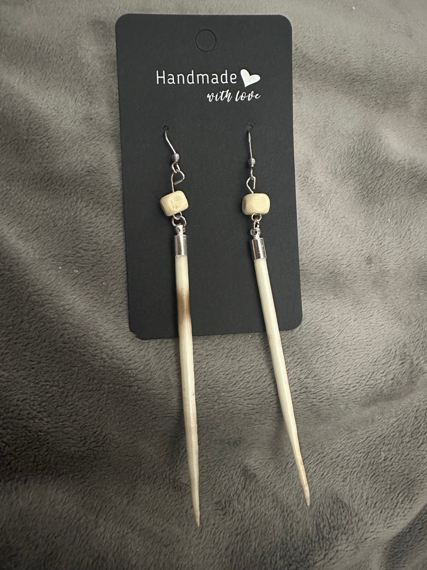 Porcupine Quill Earring w/ Wooden Bead