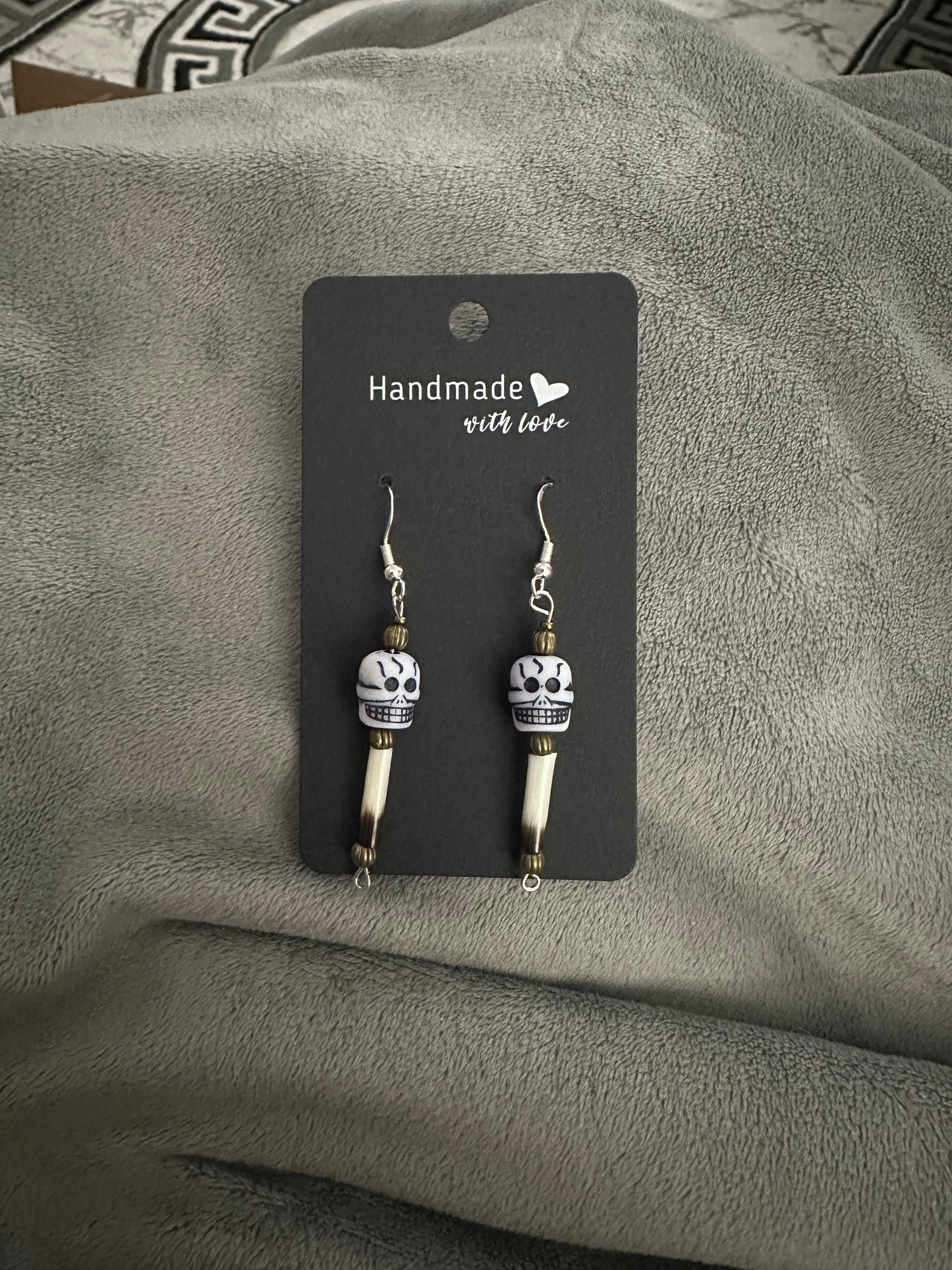 Porcupine Quill Skull Earrings