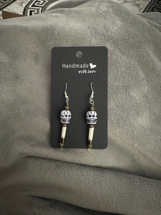 Porcupine Quill Skull Earrings