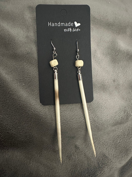 Porcupine Quill Earring w/ Wooden Bead