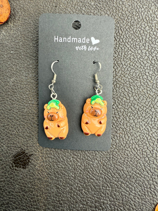 Capybara w/Frogs Earrings